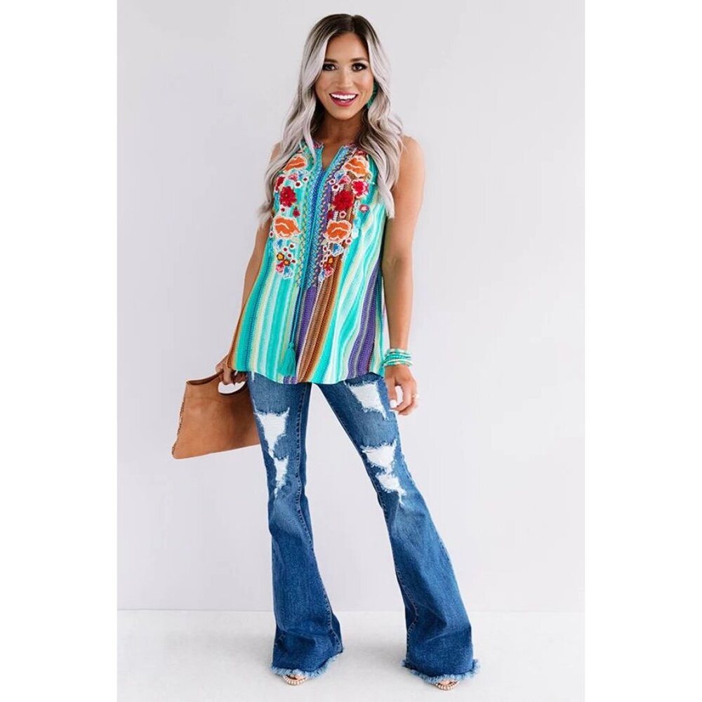 Impressions Wildflower Fabulous Embroidered Top, Size Large, New